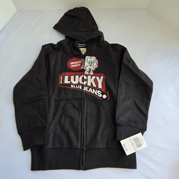 LUCKY BRAND Zip Up Hooded Sweatshirt  Sz: 6 Black - Unisex - Picture 4 of 7